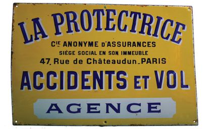 null LA PROTECTRICE Plaque émaillée pour les assurances La Protectrice.
Format: rectangulaire,...
