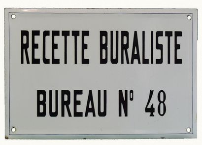 null BURALIST RECIPE Enamelled plaque, inscribed "recette buraliste, bureau n° 48".
Format:...