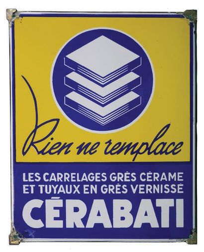 null CÉRABATI Plaque émaillée des céramiques Cérabati.
Format: rectangulaire, plat.
Procédé:...