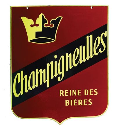 null CHAMPIGNEULLES Plaque émaillée de la bière Champigneulles.
Format: découpe en...