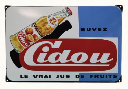 null CIDOU Plaque émaillée pour les jus de fruits Cidou.
Marque créée par Jacques...