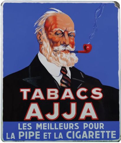 null AJJA Plaque émaillée pour les tabacs Ajja.
(A. J. Jacobs aîné)
Format: rectangulaire,...