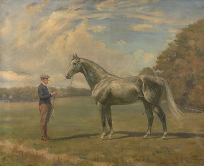 Franck ELIM (XIX-XXe siècle) Cheval et son cavalier
Huile sur toile, signée en bas...