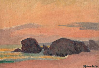 Adolph Marie BEAUFRÈRE (1876-1960) Rochers sur la côte, mer jaune
Hommage à Maxime...