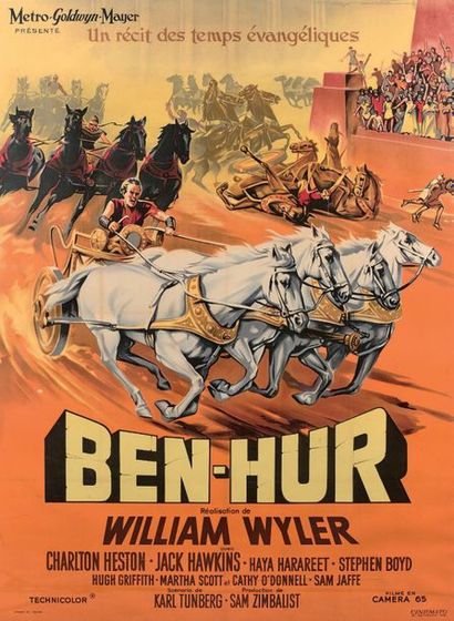  BEN HUR Affiche originale en couleurs, encadrée. Film de William WYLER, 1959. Imprimée...