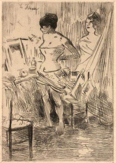 Jean Louis FORAIN (1852-1931) Danseuses dans leur loge Eau forte sur papier japon,...