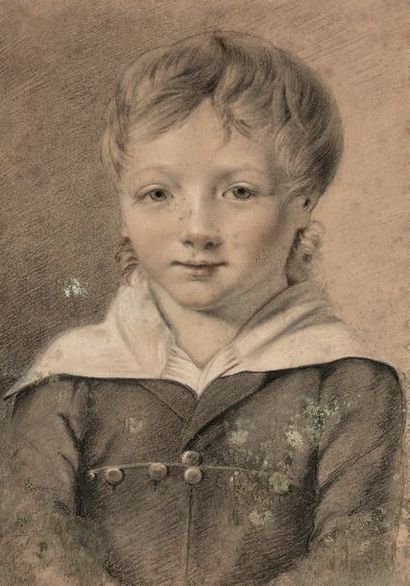 École FRANÇAISE du début du XIXe siècle Portrait d'enfant Fusain, sanguine et pierre...