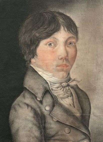 École ANGLAISE du début du XIXe siècle Portrait d'homme à la veste grise Fusain,...