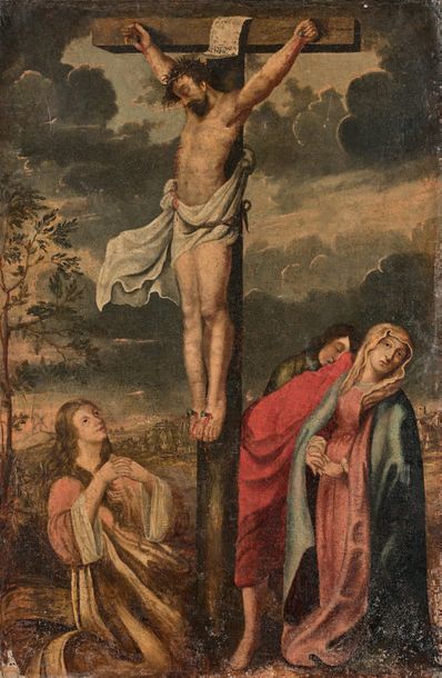 École du NORD du XVIIe siècle Crucifixion Huile sur toile, rentoilée. 108 x 71 cm....