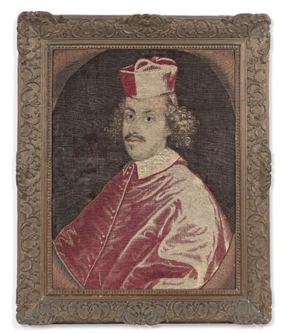 null TAPISSERIE AU PETIT POINT
Figurant un portrait de cardinal, dans un ovale.
71...