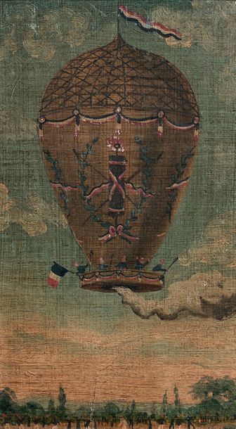 RITTON ÉCOLE FRANÇAISE DU XVIIIe SIÈCLE L'aéro-mongolfière, 1783.
Vol en ballon.
Deux...