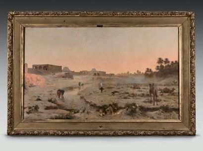 Gustave Nicolas PINEL (1842-1896) Paysage animé de Djara
Huile sur toile, située...