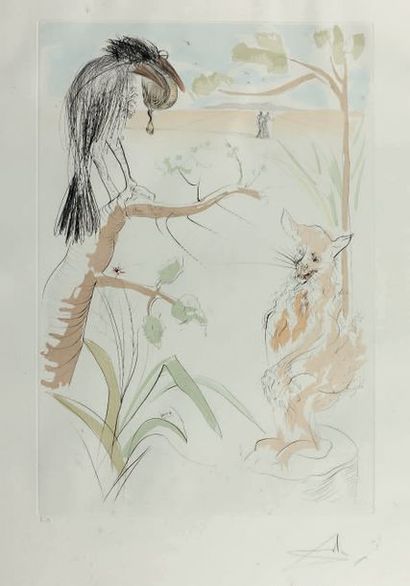 D'après Salvador Dali (1904-1989) Le corbeau et le renard Lithographie, numérotée...