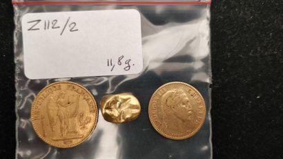 null Lot d'or jaune 18k composé d'une monnaie de 20 francs or de 1876, d'une monnaie...