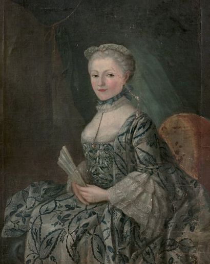École FRANÇAISE du XVIIIe siècle Portrait d'une dame de qualité à l'éventail
Huile...