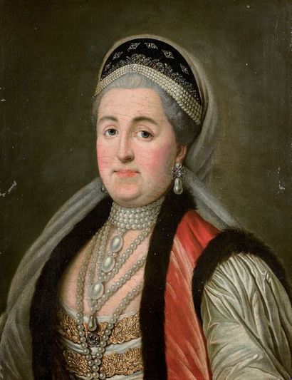 ÉCOLE RUSSE DU XVIIIe SIÈCLE SUIVEUR DE VIRGILIUS ERIKSEN Portrait de Catherine II...