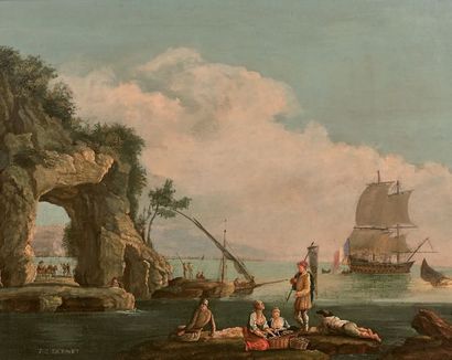 Zacharie Félix DOUMET (1761-1818) 
Port Napolitain Huile sur toile rentoilée et restaurée...