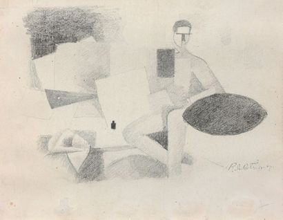 ROGER DE LA FRESNAYE (1885 - 1925) 
Étude pour L'homme assis, 1913-1914
Dessin au...