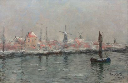 Siebe Johannes TEN CATE (1858 - 1908) 
Canal en Hollande, 1908
Huile sur toile, signée...