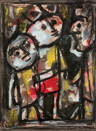 FRICK MUELLER (XX-XXIe) 
Trois personnages
Gouache sur papier, signée en bas à droite.
47...