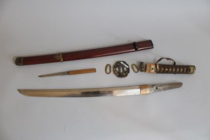 null WAKIZASHI with shinogi-zukuri blade, with gunome hamon, nakago to a mekugi-ana,...