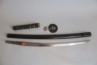 null WAKIZASHI à lame en shinogi-zukuri sans yokote, hamon non lisible, nakago suriage...