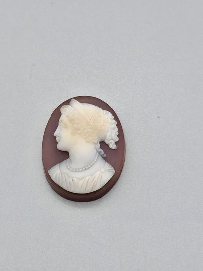null Camée sur agate fond cornaline " profil de femme" avec diadème, 2,8 cm.