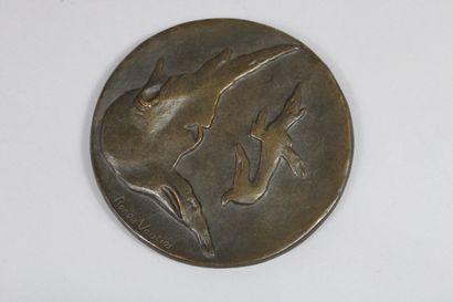 null Renée VAUTIER (1898-1991) "Abstraction" round bronze plate, signed, n° 17/100,...