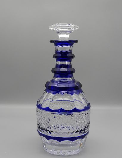 null SAINT LOUIS Blue overlay crystal decanter (reported stopper)