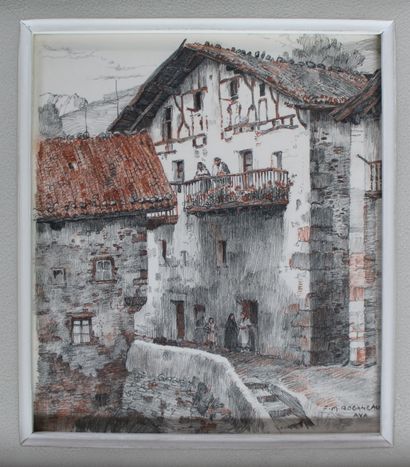null François Maurice ROGANEAU (1883-1973) "View of Aya, Basque province" Drawing-Watercolor...