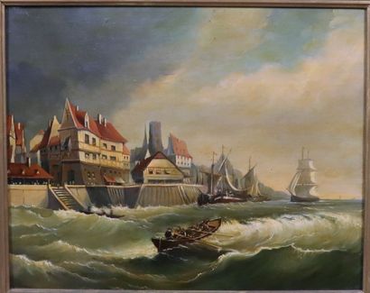 null Ecole XIXeme "Marine", huile sur toile (50 x 61 cms)