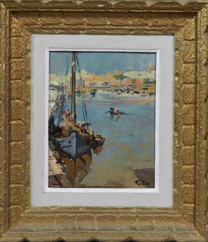 null Henri Jean PONTOY (1888-1968) "Morning on the Bou Regreg", oil on panel, label...