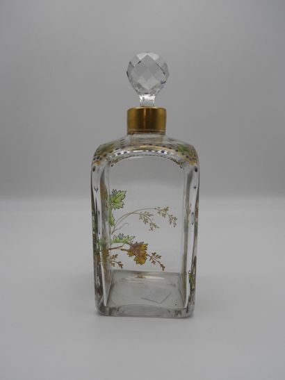 null A crystal decanter or bottle with enamelled decoration 1900. Height 20cm