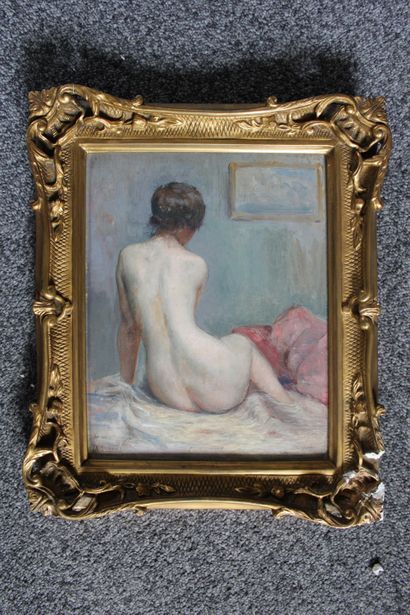 null Charles MANCIET (1874-1963) " Study of a Nude seated from behind" oil on panel...