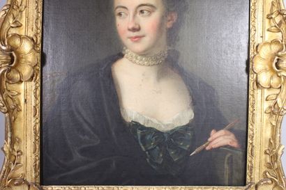 Ecole française du XVIIIè portrait d’une pastelliste Ecole FRANCAISE du XVIIIe siècle...