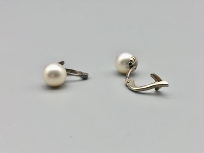 null Pair of gold and silver ear clips set with cultured pearls 3,4 g. A256.
