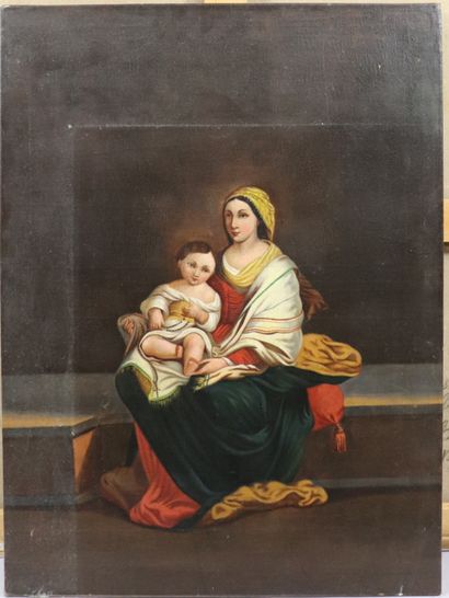 null Neapolitan school XIXth "Virgin and Child", oil on canvas (82 x 60 cms)
