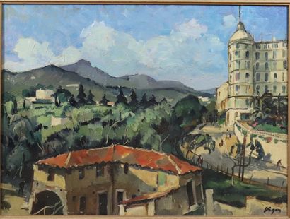 null Louis Jacques VIGON (1897-1985) "View of the Hotel Regina in Nice", oil on canvas...