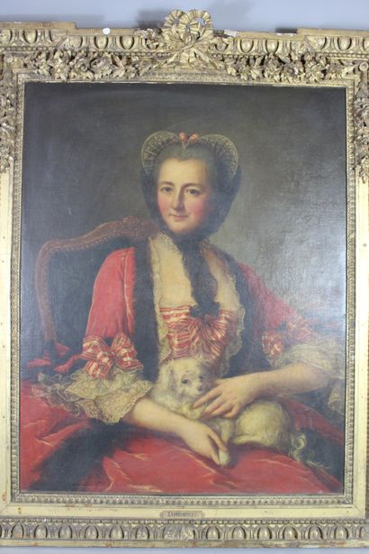 Ecole française du XVIIIè portrait d'une jeune fille au chien Ecole FRANCAISE du...