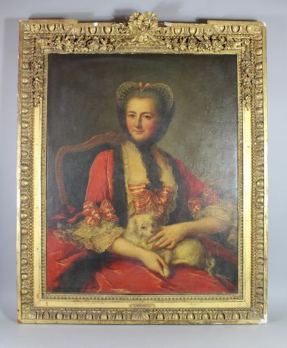 Ecole française du XVIIIè portrait d'une jeune fille au chien