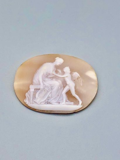 null Camée coquille claire, Venus et cupidon, début XIXème siècle, 5,5 cm de lar...
