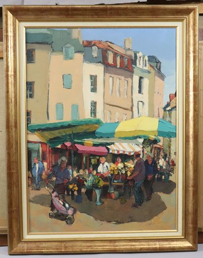 null METINCEL ? "Flower seller in Poitier", oil on canvas signed on the back (81...
