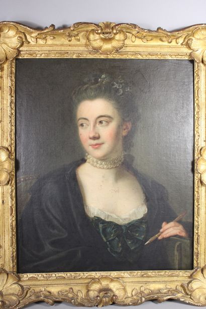 Ecole française du XVIIIè portrait d’une pastelliste Ecole FRANCAISE du XVIIIe siècle...