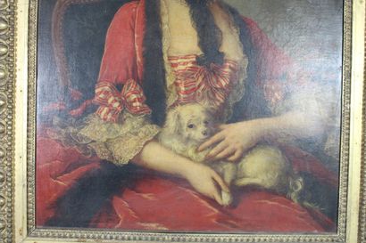 Ecole française du XVIIIè portrait d'une jeune fille au chien Ecole FRANCAISE du...