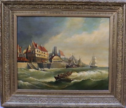 null Ecole XIXeme "Marine", huile sur toile (50 x 61 cms)