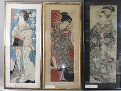 null EIZAN (1787-1867), trois grandes estampes verticales de type kakemono-e (ou...