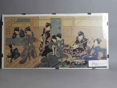 null TOYOKUNI III (KUNISADA) 1786-1865, trois triptyques, l’un figurant des courtisanes...