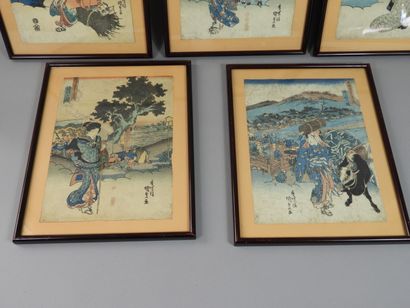 null KUNISADA (1786-1965), cinq estampes chuban tate-e de la série des « Cinquante-trois...