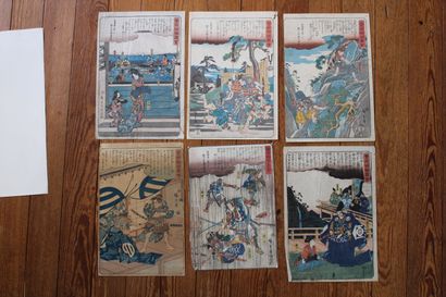 null HIROSHIGE (1797-1858) / Six estampes oban tate-e de la série Soga Monogatari...