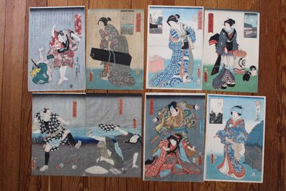 null TOYOKUNI III (1786-1865) Lot de huit estampes oban tate-e dont quatre de la...